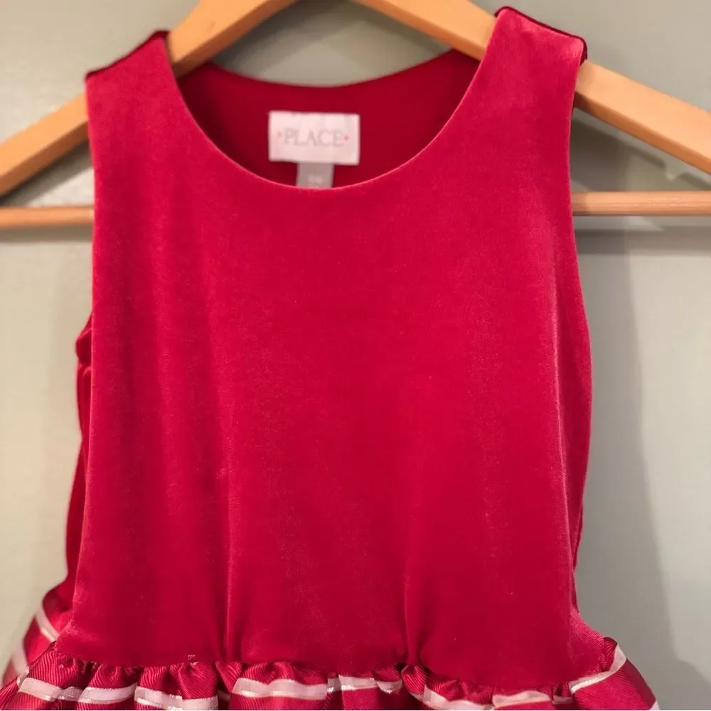 Childrens Place Red Velvet Striped Holiday Tutu Dress S 5-6 Sparkly Christmas EC